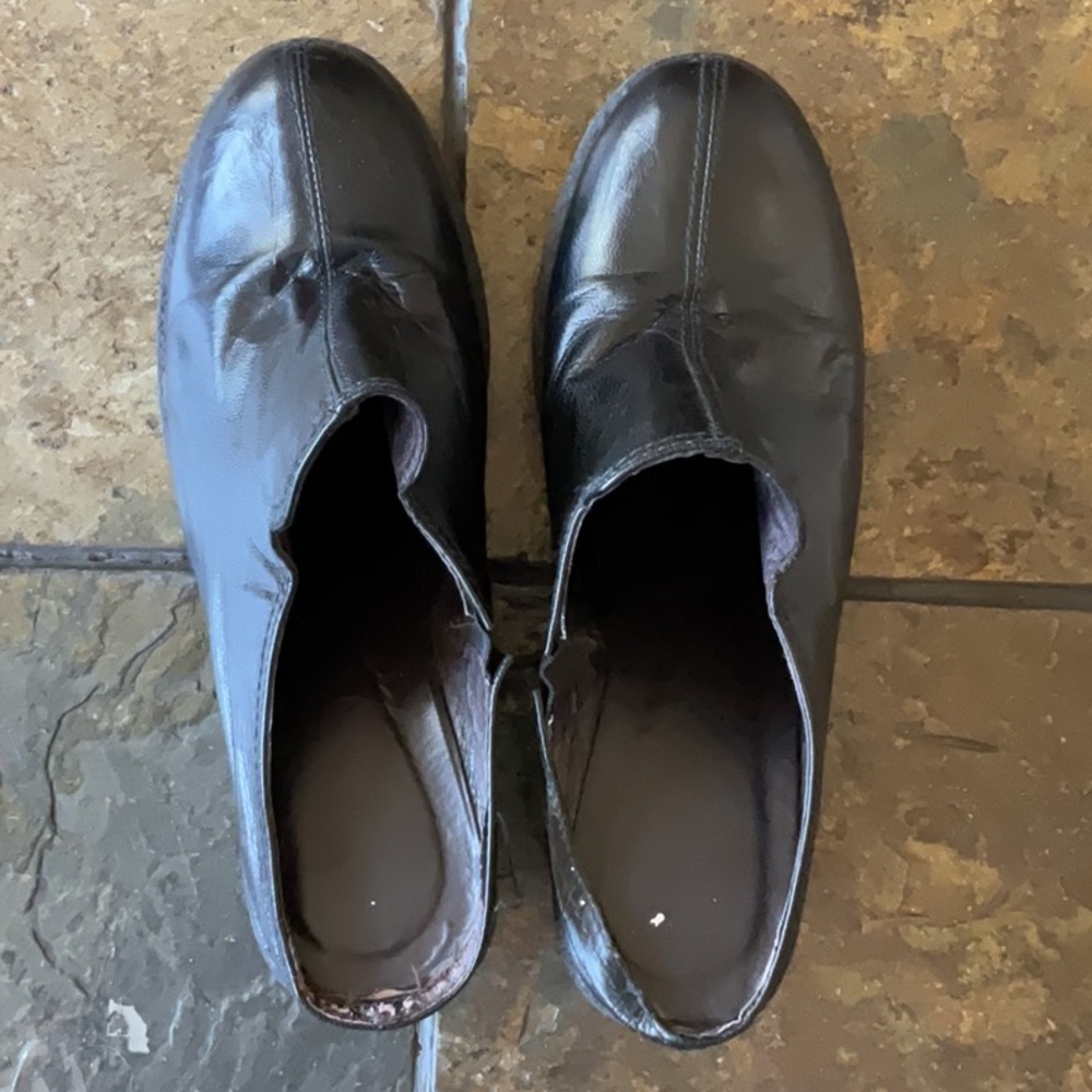 Pley Black Leather wedge Slip-On Shoes